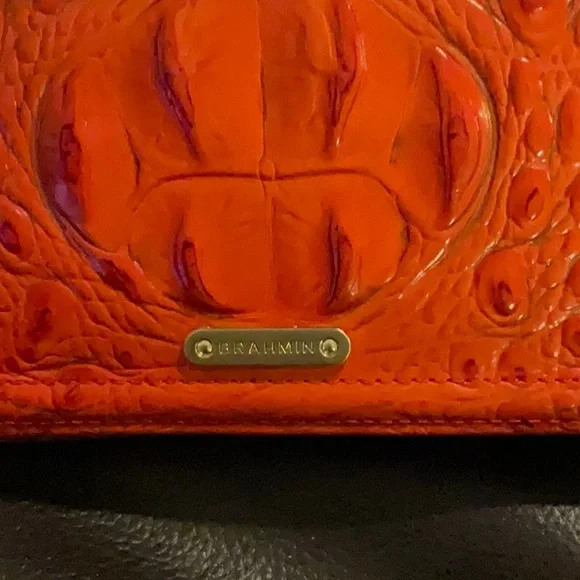Brahmin Red-Orange Embossed Wallet/Wristlet. - Picture 2 of 14